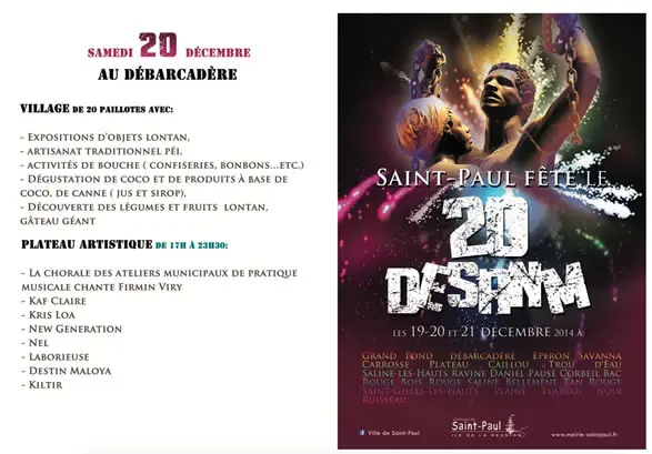 Programme festivités 20 Décembre 2014 à Saint-Paul