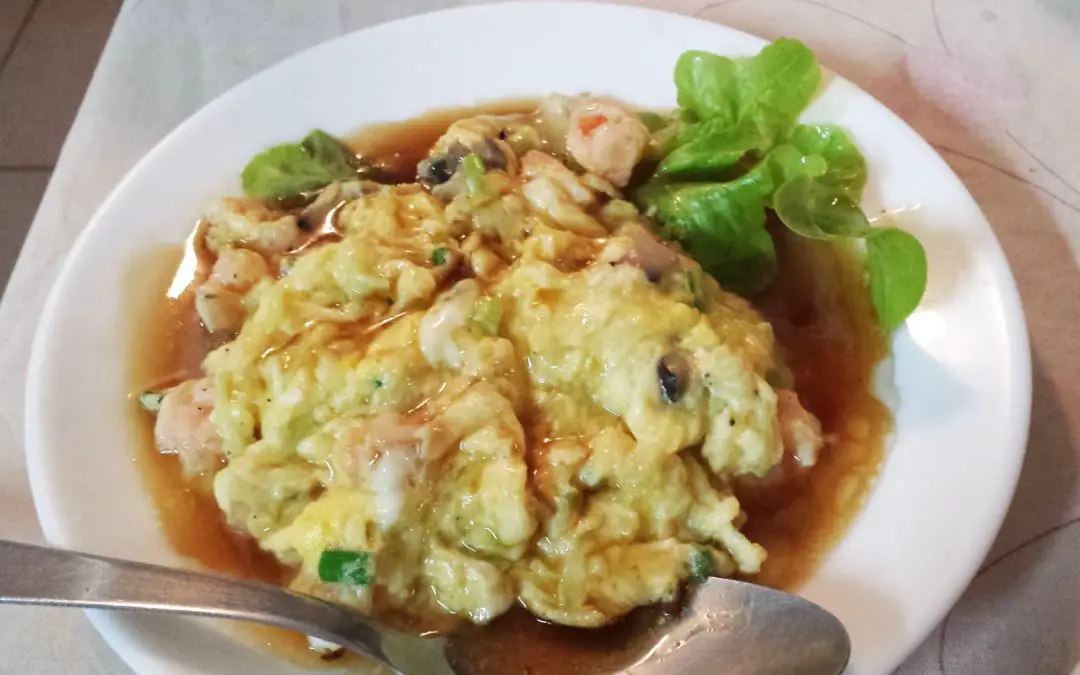 Omelette chinoise : Wok Omelette foo yong aux crevettes (Fu-yung)