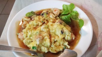 Omelette chinoise : Wok Omelette foo yong aux crevettes (Fu-yung)