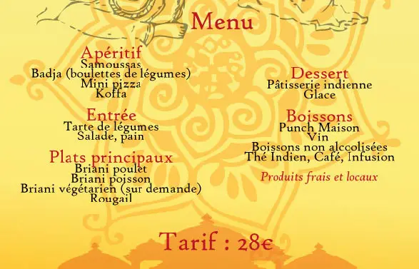 Menu indien à la table paysanne agni